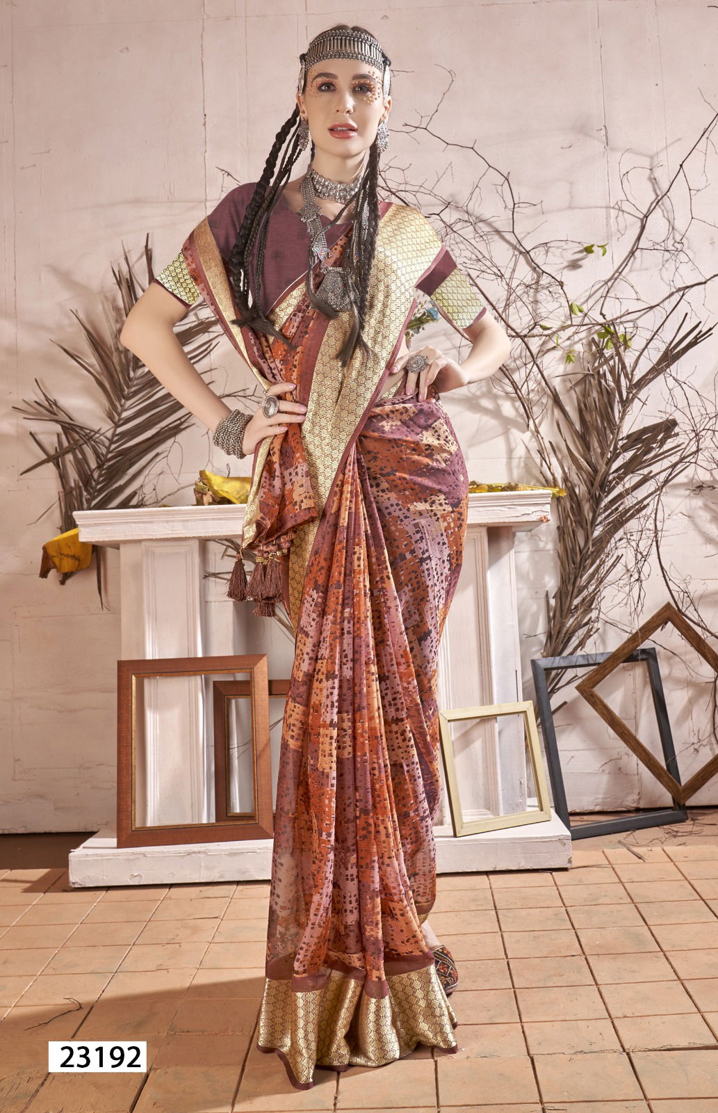 Alonica By Vallabhi Abstract Printed Chiffon Saree Suppliers In India